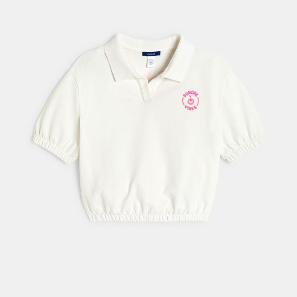 قميص بولو أبيض اللون للفتيات بأكمام قصيرة